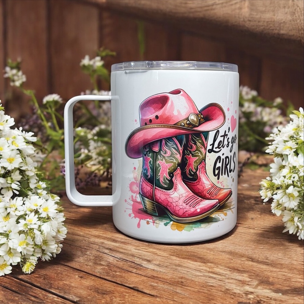 Pink Western Mug with Cowgirl Hat and Boots